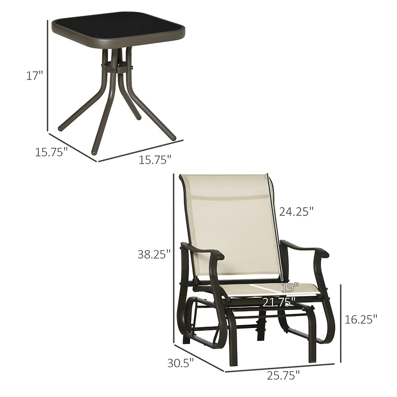 Outsunny 3pc Outdoor Gliding Chairs with Tea Table Set