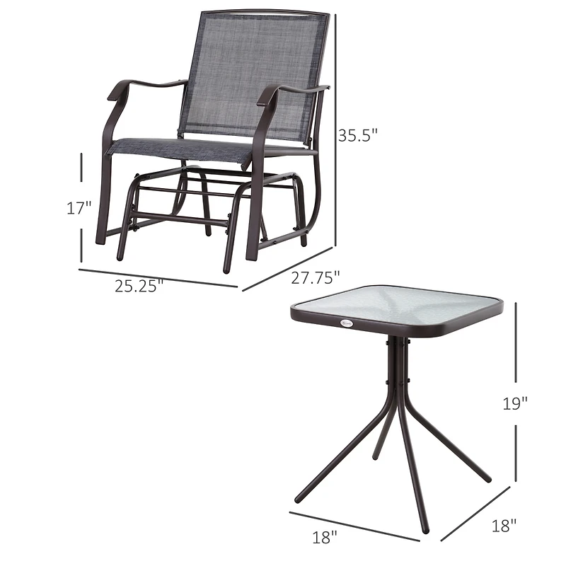 Outsunny Set of 3 Rocking Glider Chair w/ Table Mesh Patio Outdoor Furniture,