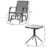Outsunny Set of 3 Rocking Glider Chair w/ Table Mesh Patio Outdoor Furniture,
