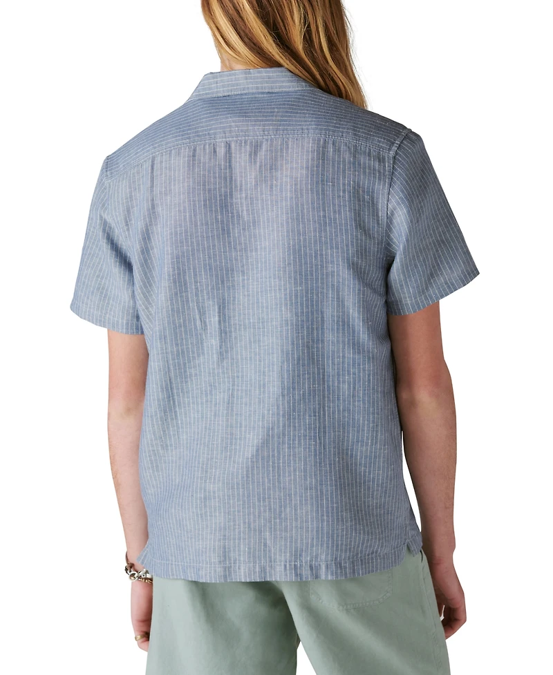 Lucky Brand Men's Stripe Linen Short Sleeve Camp Collar Shirt
