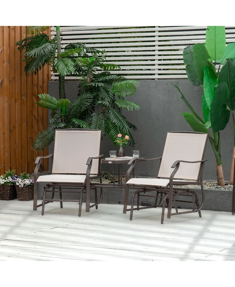 Outsunny Outdoor Glider Chairs with Coffee Table, Patio 2-Seat Rocking Chair Swing Loveseat with Breathable Sling for Backyard, Garden, and Porch
