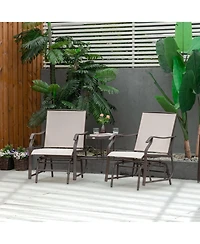 Outsunny Outdoor Glider Chairs with Coffee Table, Patio 2-Seat Rocking Chair Swing Loveseat with Breathable Sling for Backyard, Garden, and Porch