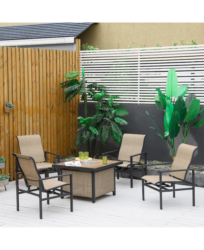 Outsunny 5 Piece Outdoor Dining Set, Ice Bucket Table, Rocking Chairs,