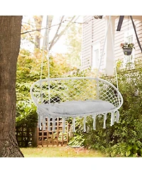 Outsunny 2-Person Hammock Chair Macrame Swing with Soft Cushion, Hanging Cotton Rope Chair for Indoor Outdoor Home Patio Backyard, Grey