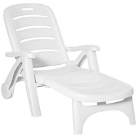 Outsunny Folding Chaise Lounge Chair on Wheels, Lightweight Plastic Patio Sun Recliner with 5 Position Backrest for Beach & Pool, White