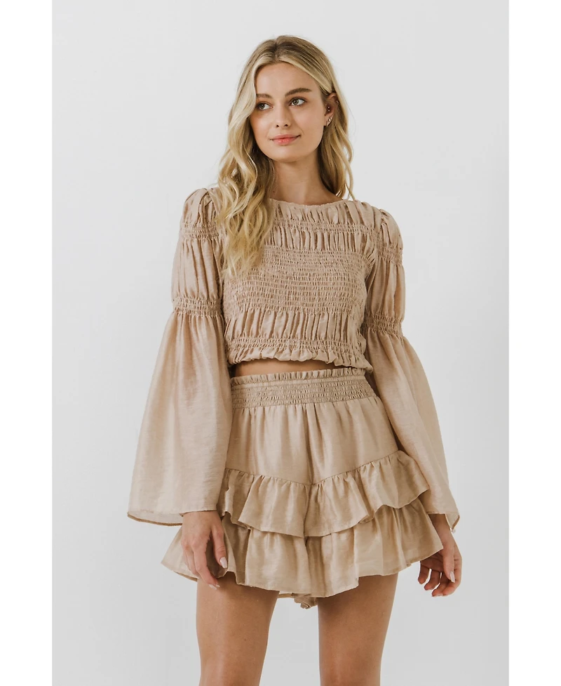 endless rose Women's Smocked Top with Bell Sleeves