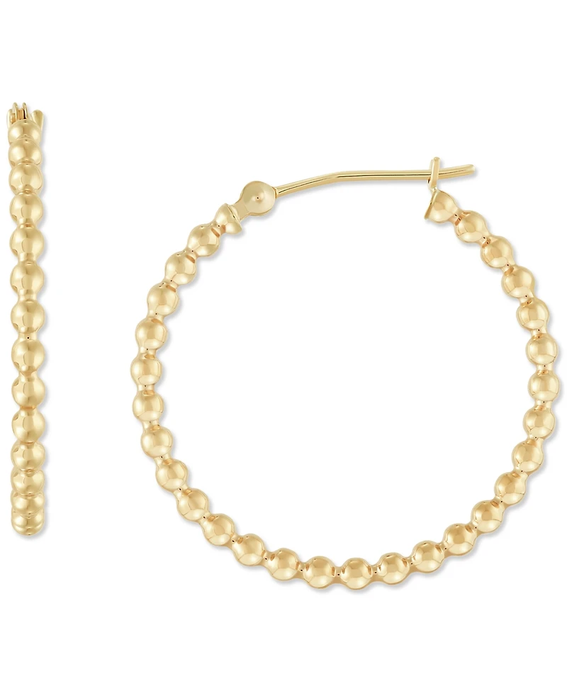 Polished Beaded Tube Small Hoop Earrings in 10k Gold, 25mm