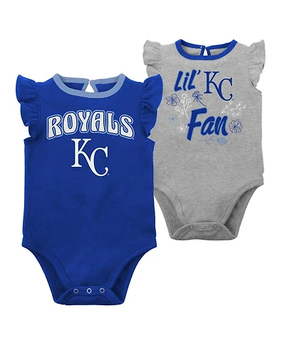 Infant Boys and Girls Royal, Heather Gray Kansas City Royals Little Fan Two-Pack Bodysuit Set