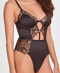 Hauty Women's Lace and Satin 1 Piece Lingerie Bodysuit with Keyholes