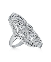 Bling Jewelry Deco Antique Style Filigree Pave Cubic Zirconia Cz Wide Armor Full Finger Fashion Statement Ring Rhodium Plated Brass