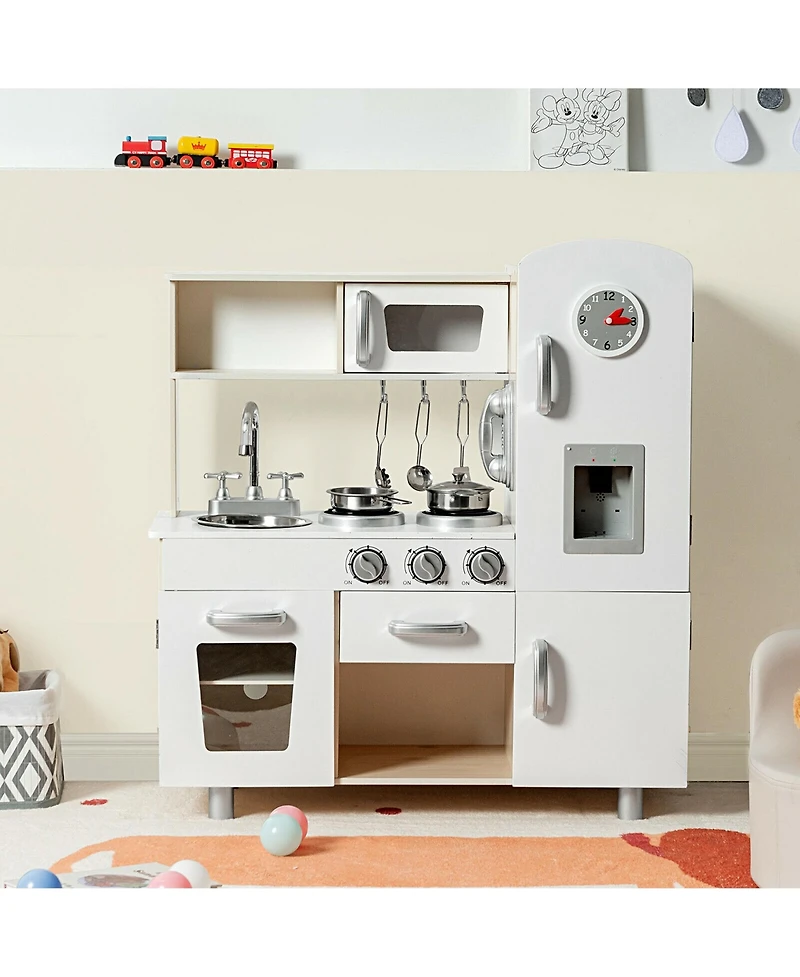 Vintage Play Kitchen Pretend Kids Cooking Playset Toys w/Water Dispense
