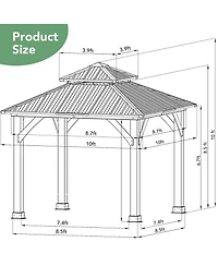 10'x10' Outdoor Patio Hardtop Gazebo Double Steel Roof Solid Wood Frame