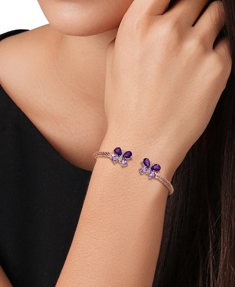 London Blue Topaz (3-1/5 ct. t.w.) & White Zircon (1/4 Butterfly Mesh Cuff Bracelet (2-3/8 Sterling Silver (Also Amethyst)