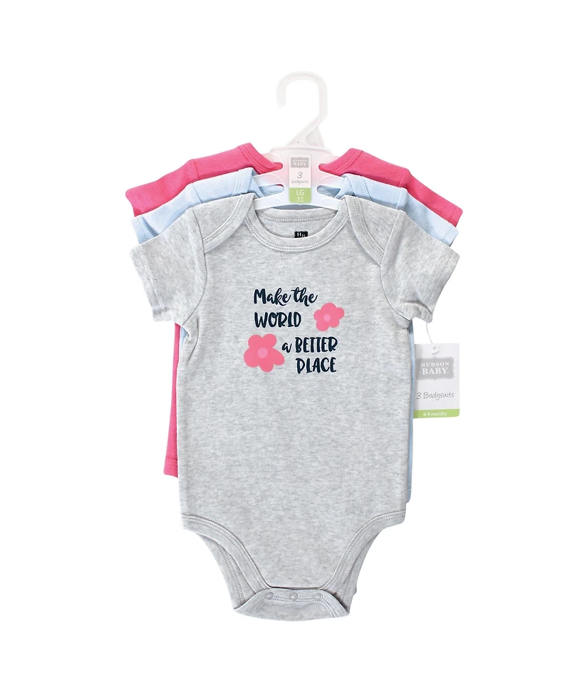 Hudson Baby Girls Comfortable All-Cotton Bodysuit 3Pk