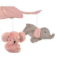 Lambs & Ivy Calypso Pink/Gray Koala & Elephant Musical Baby Crib Mobile
