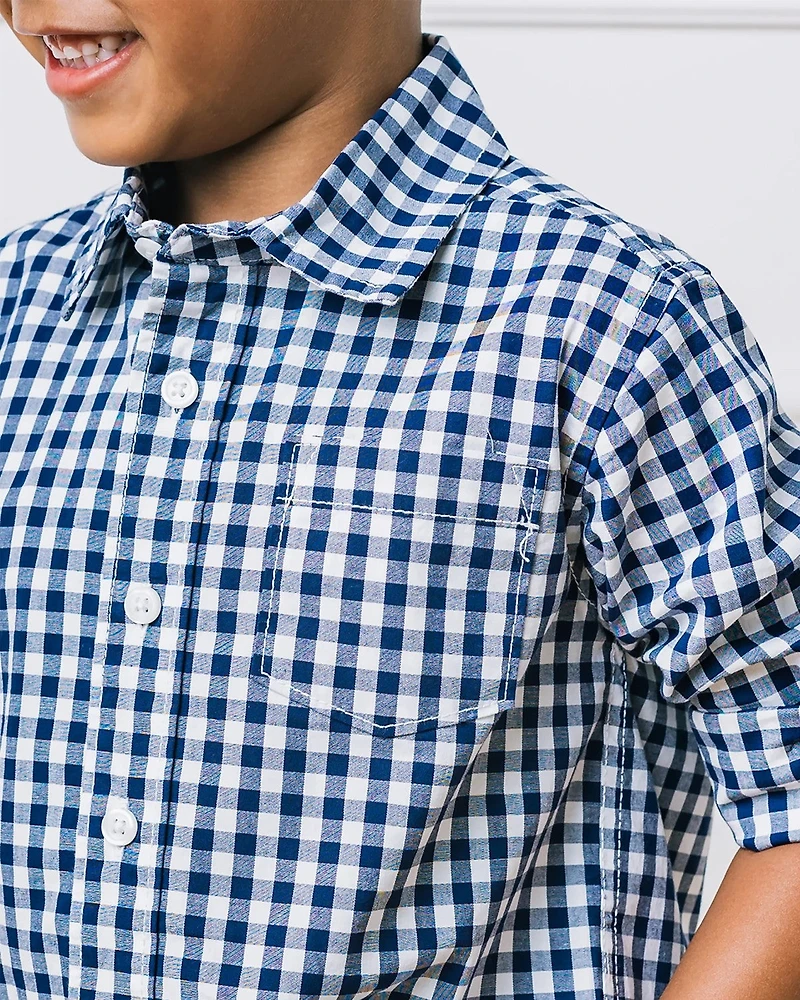 Hope & Henry Boys Organic Long Sleeve Stretch Poplin Roll-Up Button Down Shirt