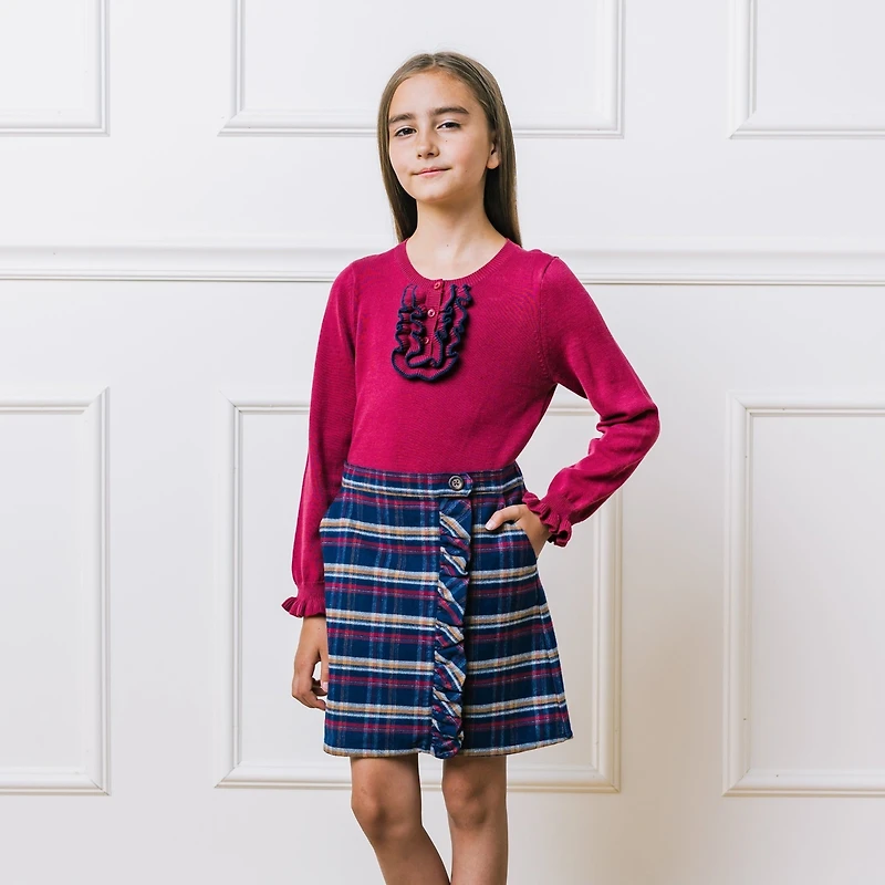 Hope & Henry Big Girls Flannel Pull-On Ruffle Skirt