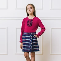 Hope & Henry Big Girls Flannel Pull-On Ruffle Skirt