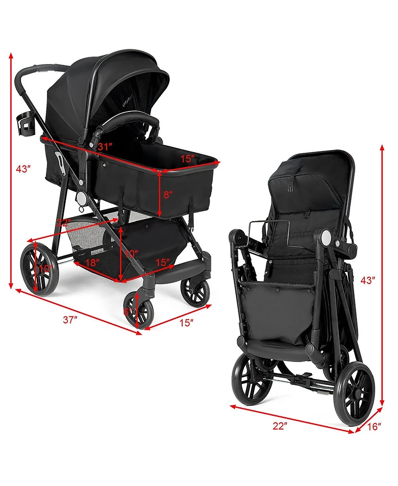 Costway Baby 2 1 Foldable Stroller Travel Newborn