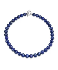 Bling Jewelry Plain Simple Classic Dark Blue Natural Lapis Lazuli Round 10MM Bead Strand Necklace Silver Plated Clasp