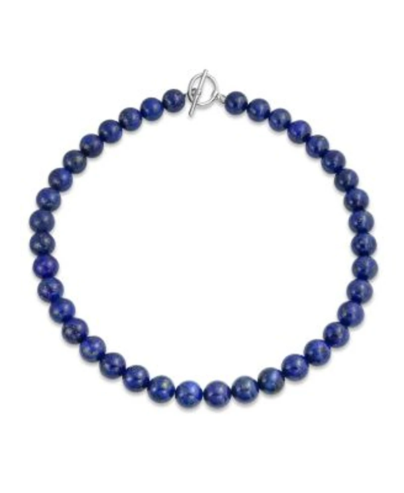 Bling Jewelry Plain Simple Classic Dark Blue Natural Lapis Lazuli Round 10mm Bead Strand Necklace For Women Silver Plated Clasp