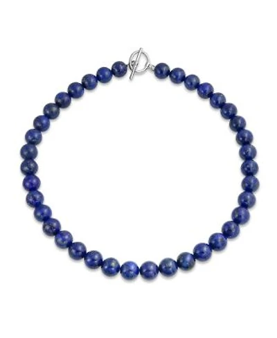 Bling Jewelry Plain Simple Classic Dark Blue Natural Lapis Lazuli Round 10mm Bead Strand Necklace For Women Silver Plated Clasp