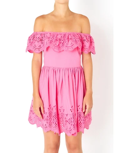 endless rose Women's Scalloped Off The Shoulder Mini Dress