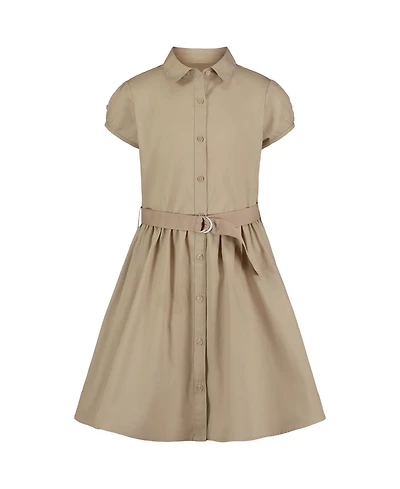 Nautica Plus Girls Uniform Belted Poplin Shirt Dress