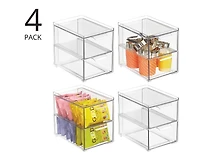 mDesign Stacking Plastic Storage Kitchen Bin - 2 Pull-Out Drawers, 4 Pack, Clear