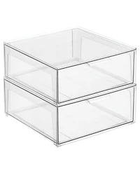 mDesign Plastic Stackable Bedroom Closet Storage Organizer with Drawer, Small - 2 Pack