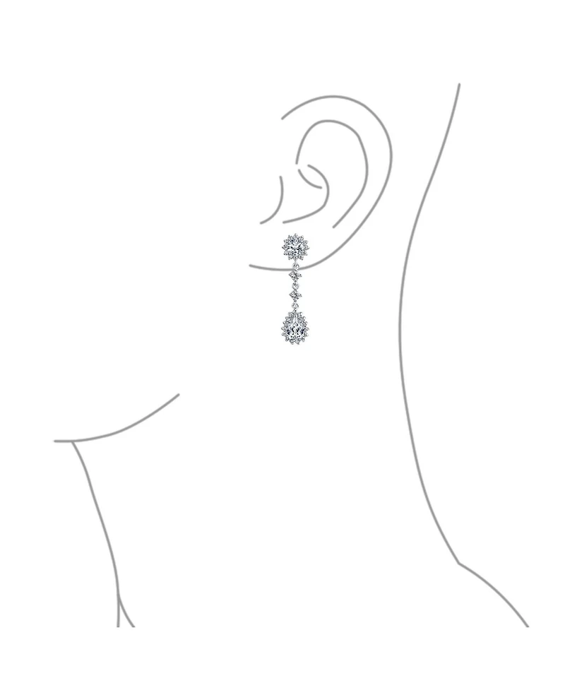 Bling Jewelry Statement Teardrop Pave Crown Halo Cubic Zirconia Cz Dangle Chandelier Clip On Earrings Non-Pierced