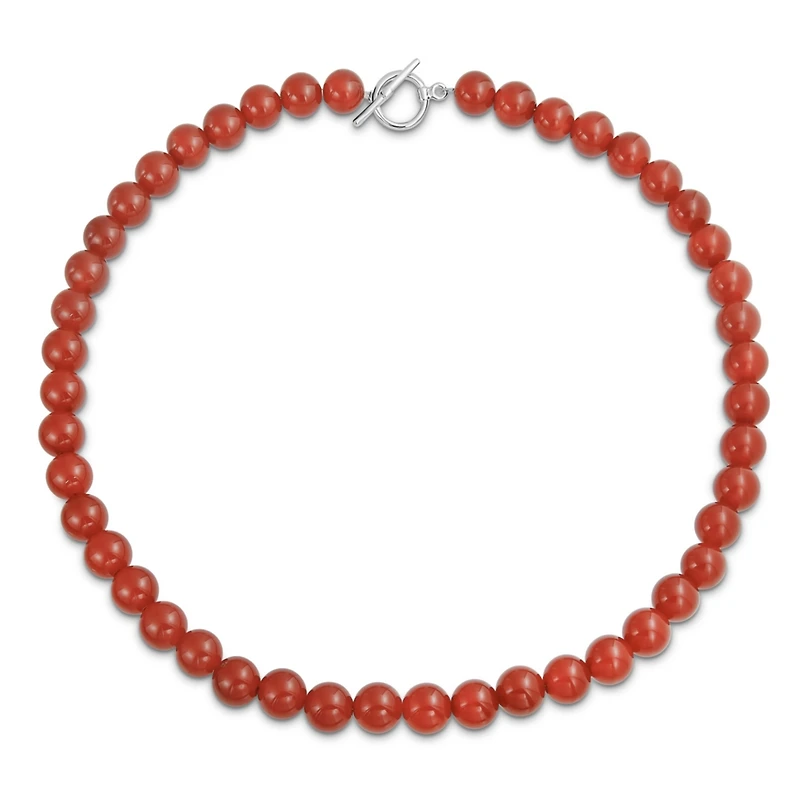 Bling Jewelry Plain Simple Smooth Classic Red Natural Carnelian Round 10MM Bead Strand Necklace Silver Plated Clasp