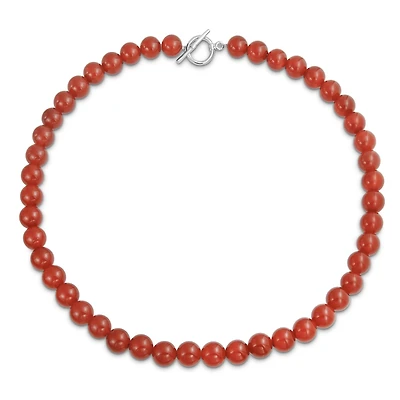Bling Jewelry Plain Simple Smooth Classic Red Natural Carnelian Round 10MM Bead Strand Necklace Silver Plated Clasp