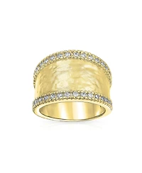 Bling Jewelry Modern Style Cz Accent Band Fashion Statement Brushed Hammered Matte Finish Wide Ring Yellow Gold Plated Brass Or Rhodium Br