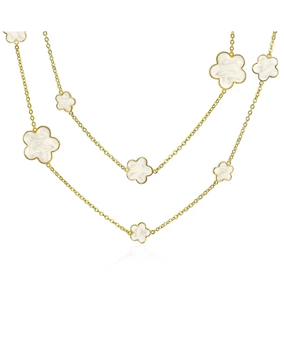 Bling Jewelry Fashion Off White Black Pink Enamel Large Small Flower Long Silver Tone Gold Plated Rose Station Chain Wrap Layer Clover Nec