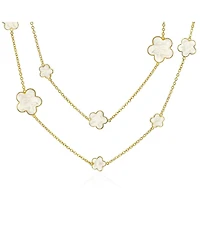 Bling Jewelry Fashion Off White Black Pink Enamel Large Small Flower Long Silver Tone Gold Plated Rose Station Chain Wrap Layer Clover Nec