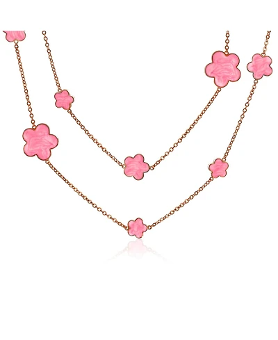 Bling Jewelry Large & Small Enamel Flower Station Chain Wrap Layer Clover Necklace Rose Gold Plated