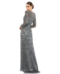 Mac Duggal Women's Beaded Long Sleeve Evening Gown