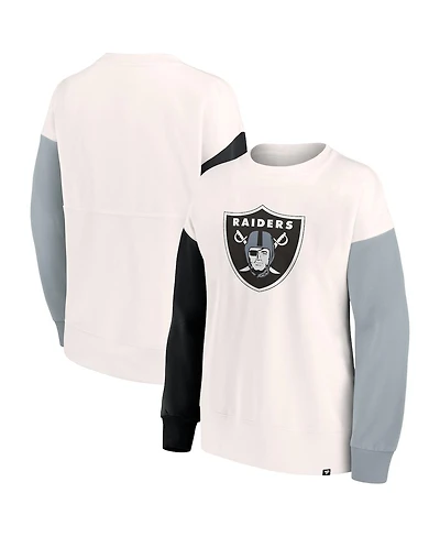 Women's Fanatics White Las Vegas Raiders Colorblock Primary Logo Pullover Sweatshirt