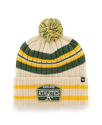 Men's '47 Brand Natural Oakland Athletics Home Patch Cuffed Knit Hat with Pom