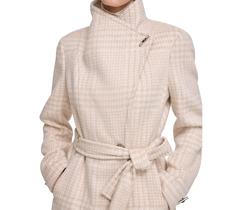 Calvin Klein Womens Asymmetrical Belted Wrap Coat