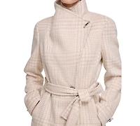 Calvin Klein Womens Asymmetrical Belted Wrap Coat