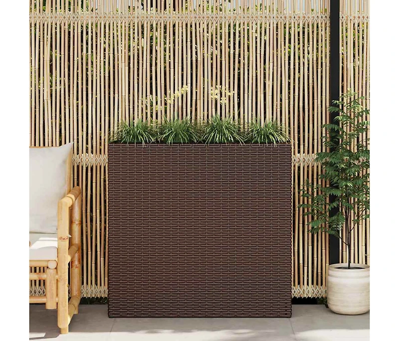 Garden Raised Bed with 4 Pots Poly Rattan Brown