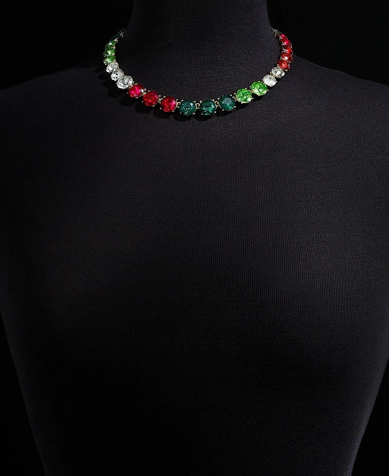 Holiday Lane Gold-Tone Multicolor Crystal All-Around Collar Necklace, 17" + 3" extender, Created for Macy's