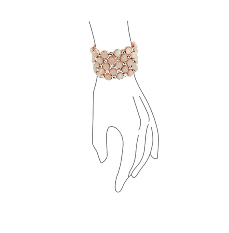 Bling Jewelry Holiday Fashion Wide Cuff Pink Rose Gold Plated Pink Cats Eye Crystal Statement Stretch Bracelet Prom