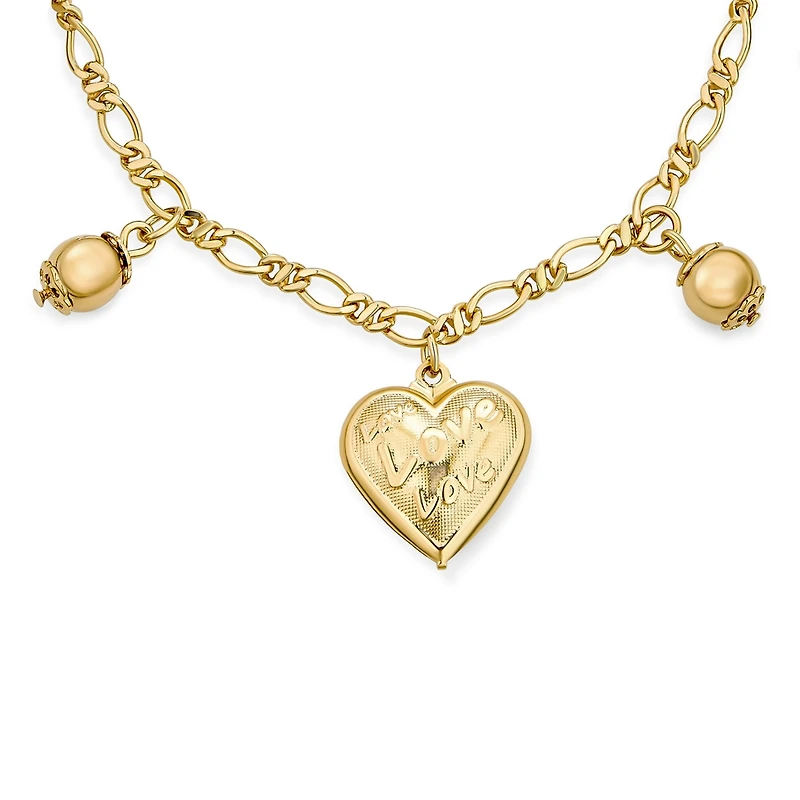 Bling Jewelry Message Love Hearts Charm Bracelet 18K Gold Plated Brass 7.5 Inch