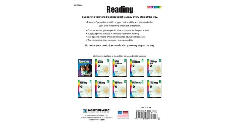 Spectrum Reading Workbook, Grade 2 by Spectrum Compiler