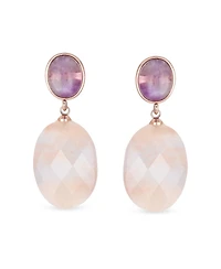 Bling Jewelry Elegant Purple Amethyst Oval Accent Briolette Peach Pink Natural Rose Quartz Faceted Oval Drop Earrings For Women Rose Gold Plated