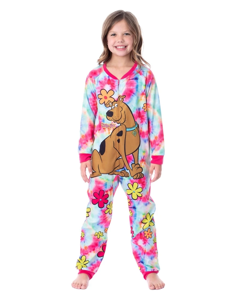 Scooby-Doo Girls Tie-Dye Flower Power 1-Piece Union Suit Footless Sleeper Pajama