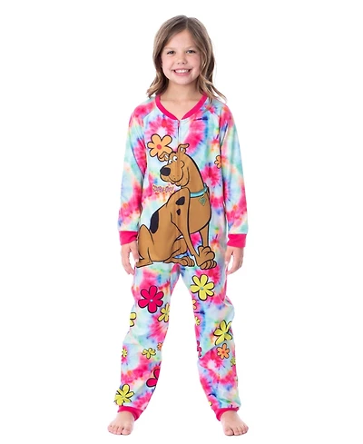 Scooby-Doo Girls Tie-Dye Flower Power 1-Piece Union Suit Footless Sleeper Pajama